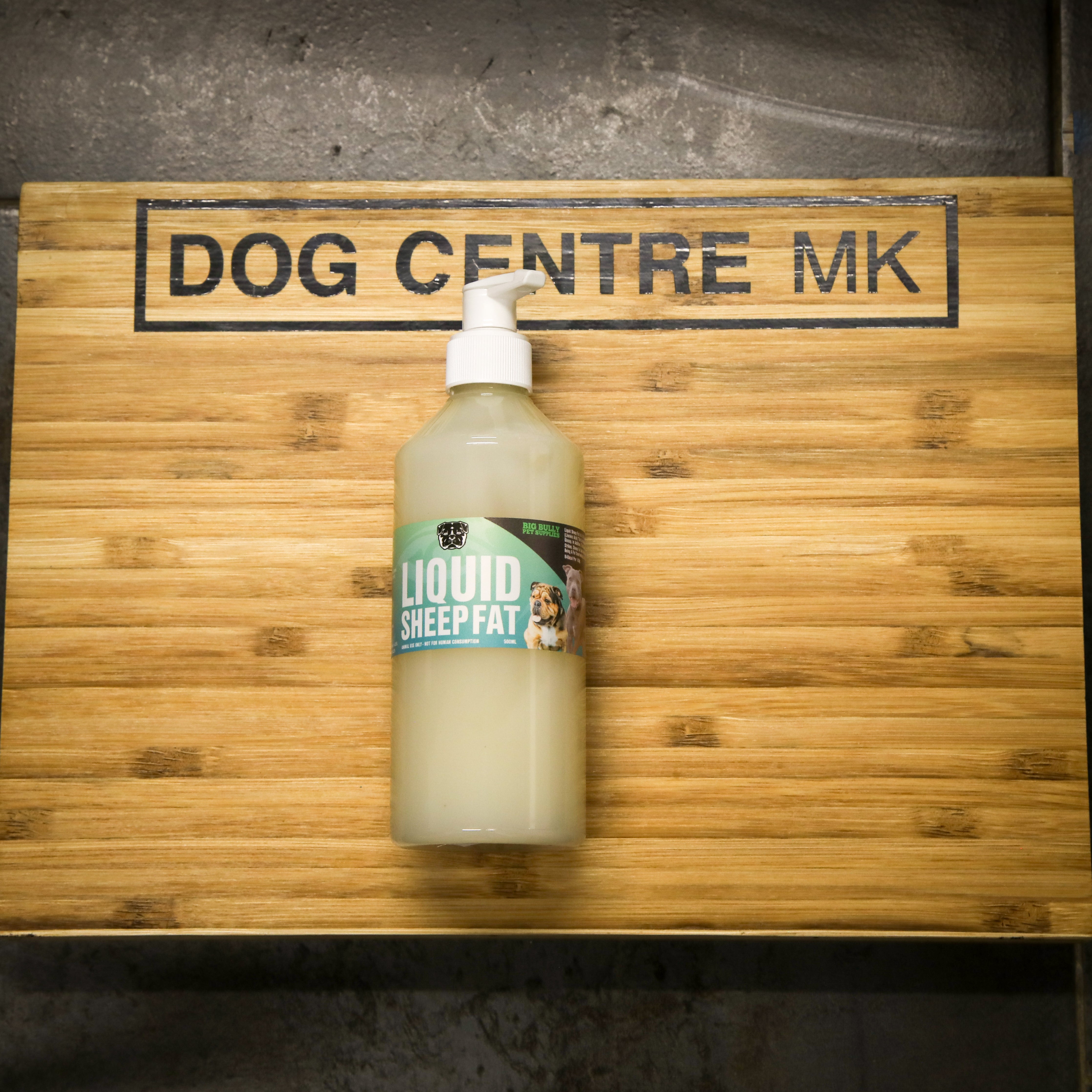 Liquid sheep fat in clear pump bottle