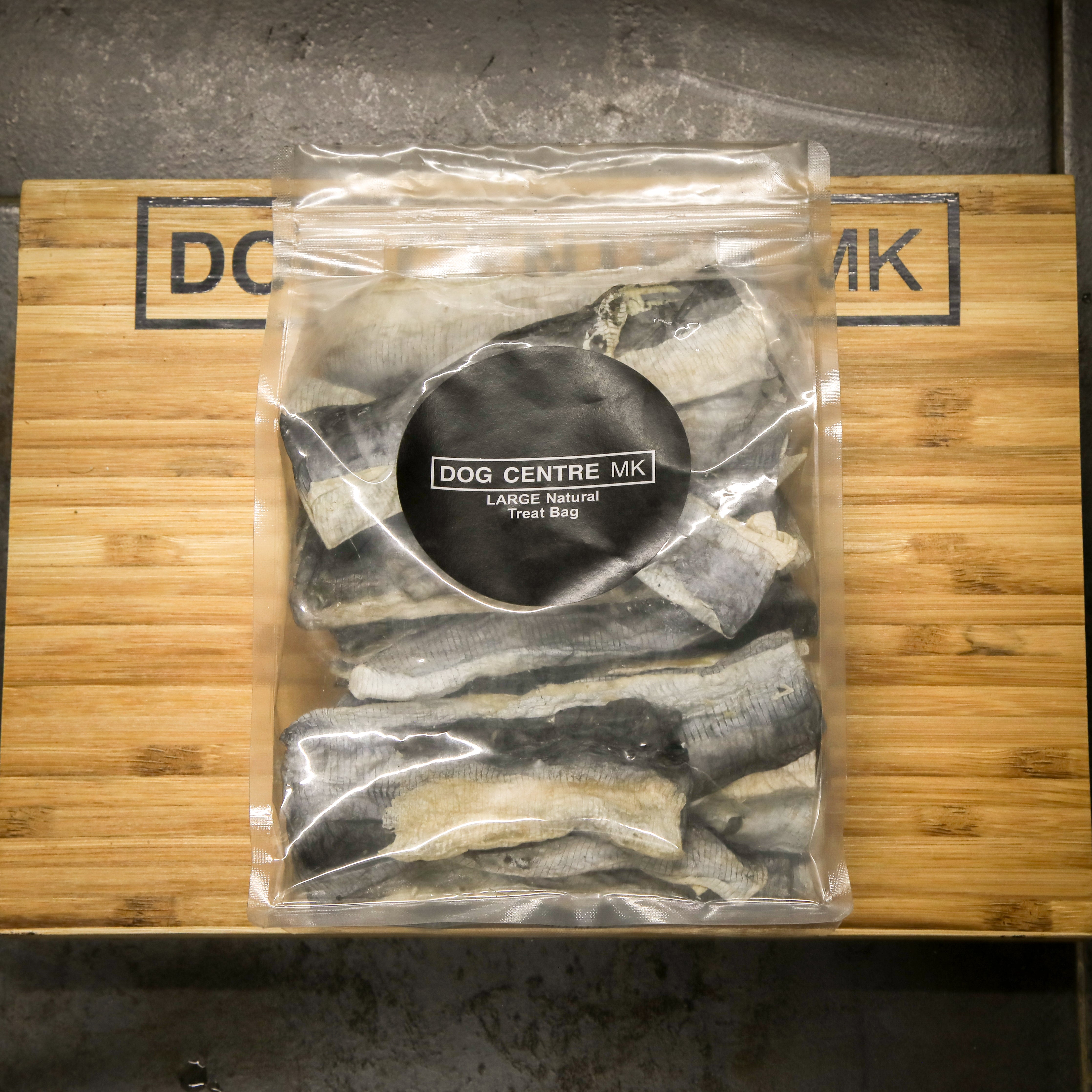 clear large natural treat bag, fish skin flatties