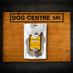 A 200g pack of Drool Chicken Necks natural dog treats from Dog Centre MK