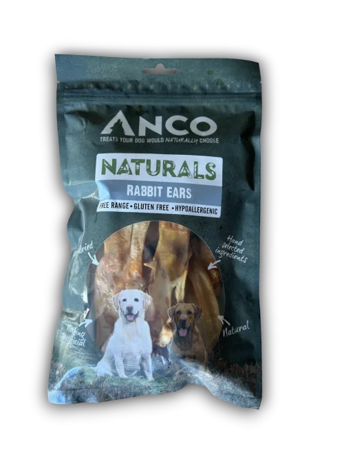 Anco Naturals Rabbit Ears dog treat package on a white background