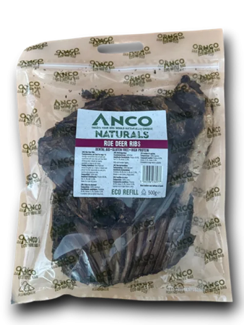 Package of Anco Naturals Roe Deer Ribs with a visible label on a white background