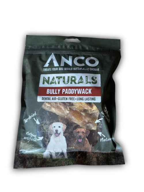 Anco Naturals Bully Paddywack dog treat package on a white background