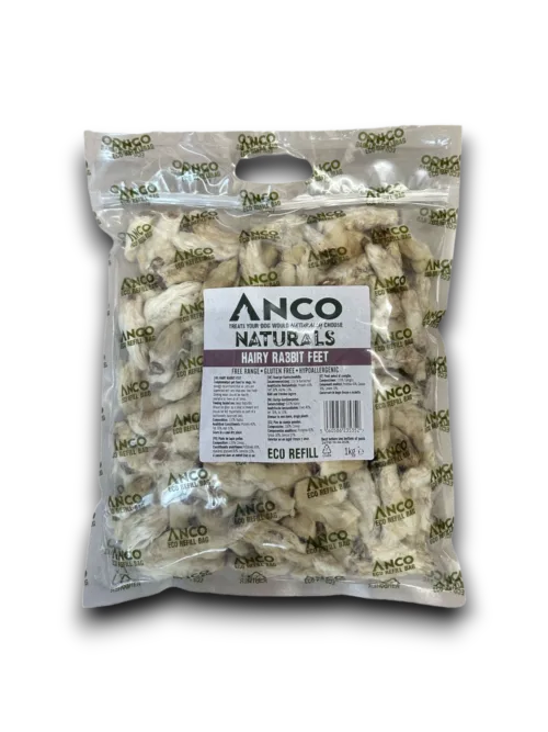 Package of Anco Naturals dry rabbit feet on a white background