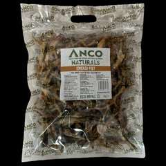 Package of Anco Naturals Chicken Feet with clear packaging on a white background