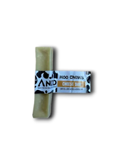 Dog chew bar with 'Moo Chews' packaging on a white background